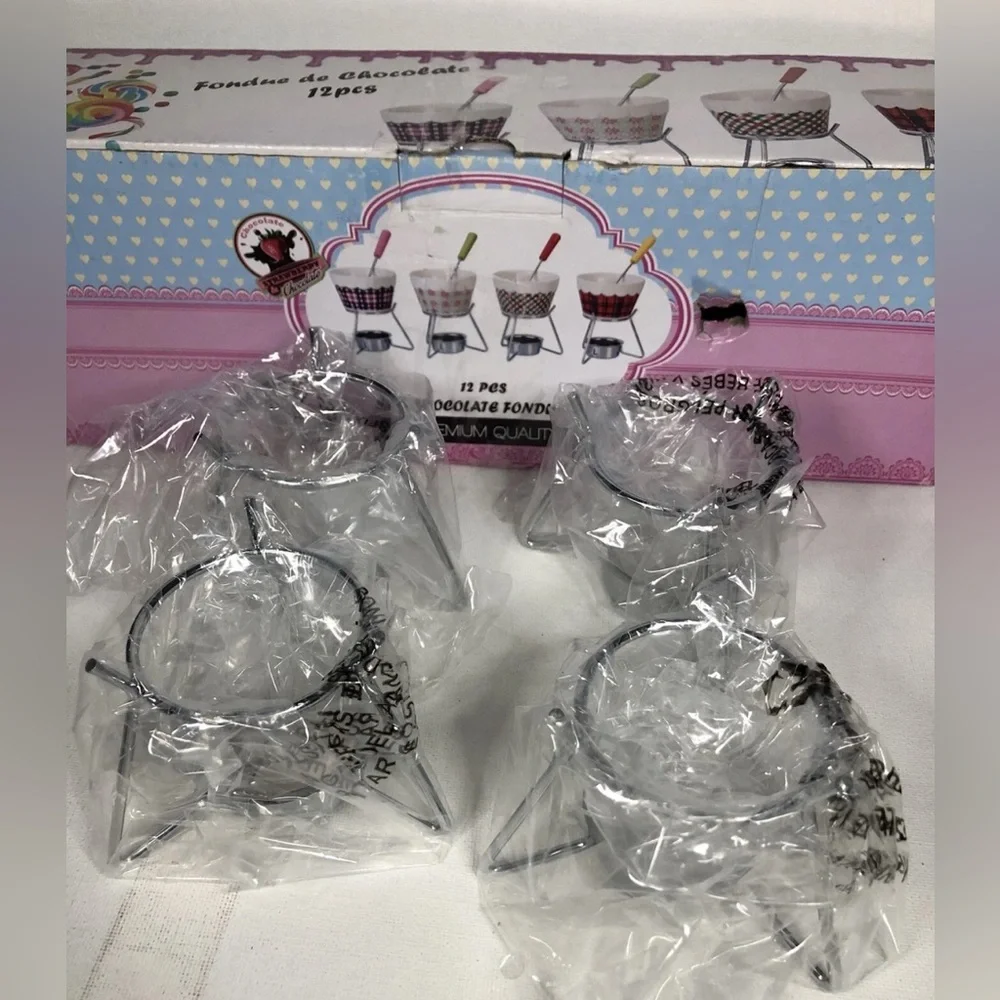12pcs Ceramic Chocolate Fondue Set Open Box NO TEALIGHT INCLUDED
